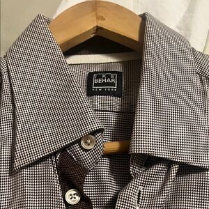 Ike Behar Monochrome Houndstooth Shirt sz L